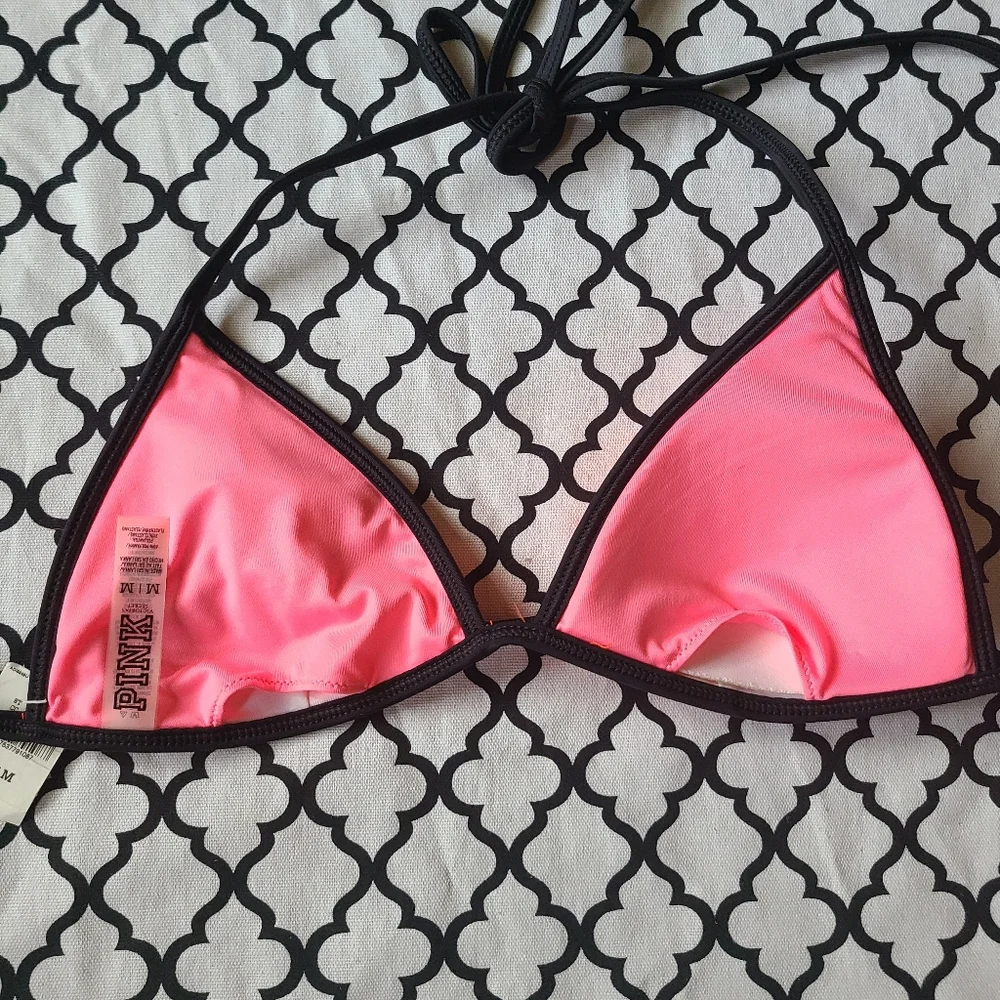 Pink Color Block Triangle Bikini Top Medium - Picture 3 of 6